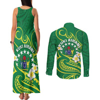 Cook Islands Happy Constitution Day Couples Matching Tank Maxi Dress and Long Sleeve Button Shirt Pattern Tribal Art