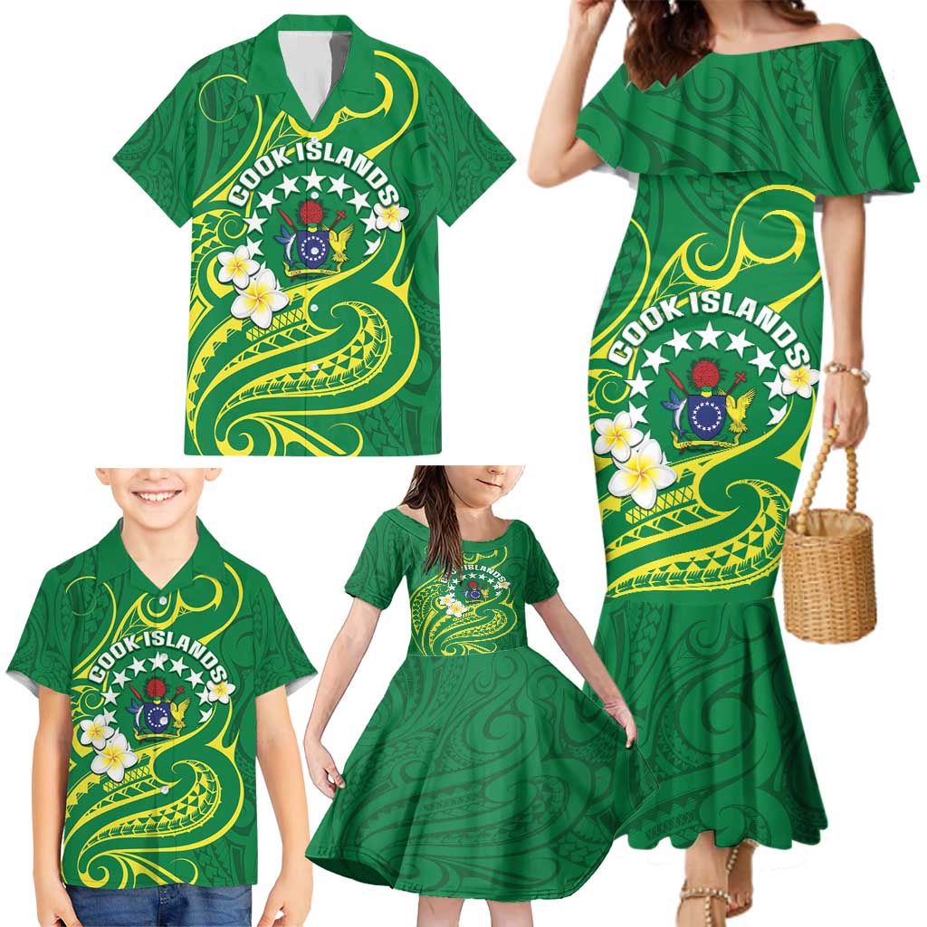 Cook Islands Happy Constitution Day Family Matching Mermaid Dress and Hawaiian Shirt Pattern Tribal Art