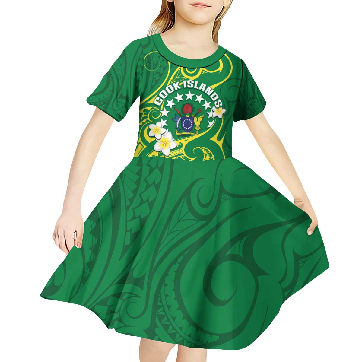 Cook Islands Happy Constitution Day Kid Short Sleeve Dress Pattern Tribal Art