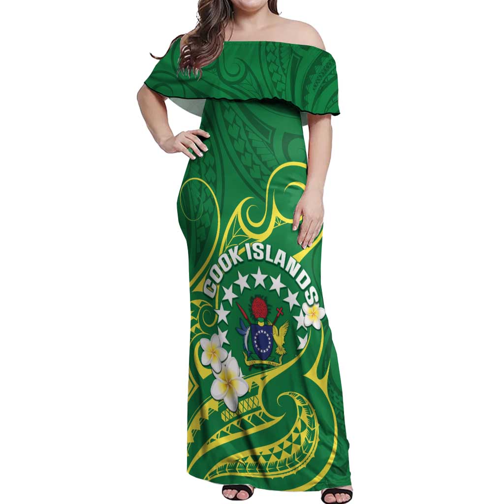 Cook Islands Happy Constitution Day Off Shoulder Maxi Dress Pattern Tribal Art