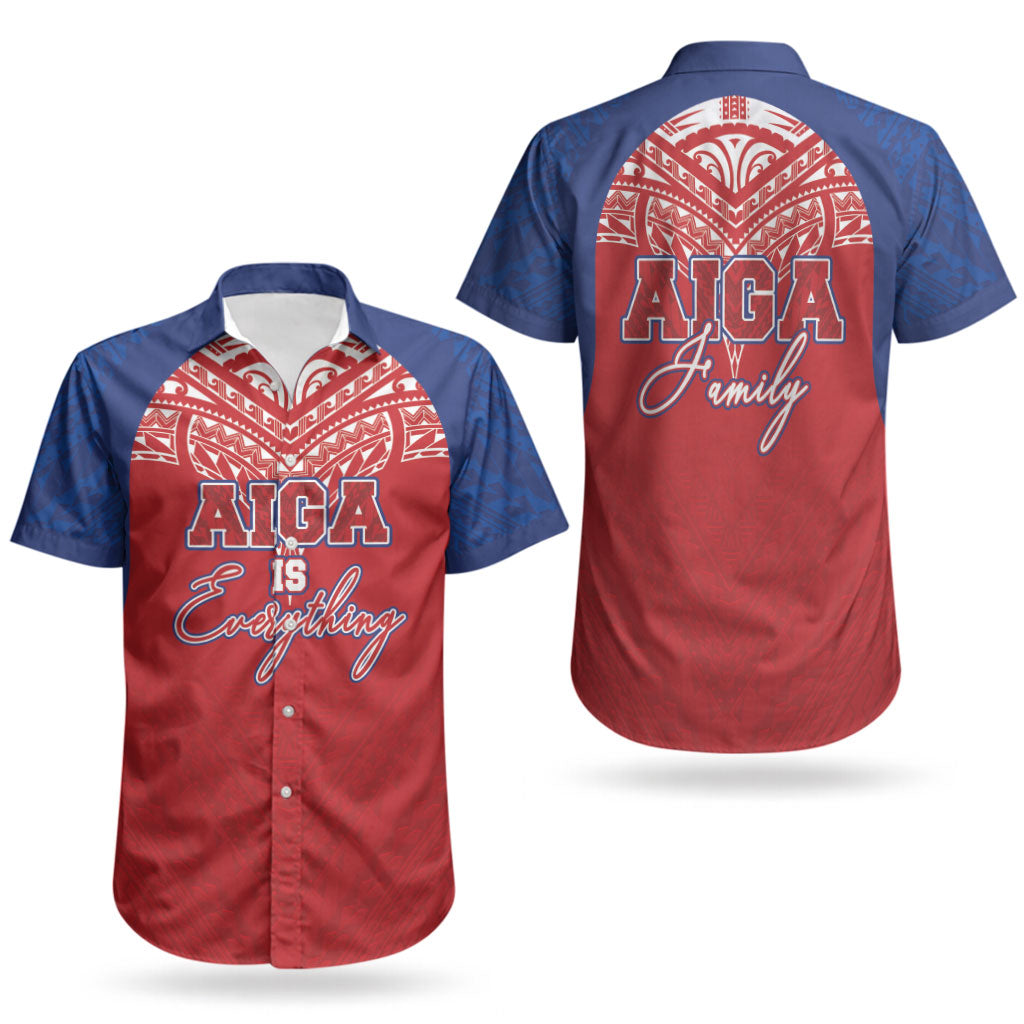 Aiga Samoa Couples Matching Off The Shoulder Long Sleeve Dress and Hawaiian Shirt Aiga Is Everything LT05 - Polynesian Pride