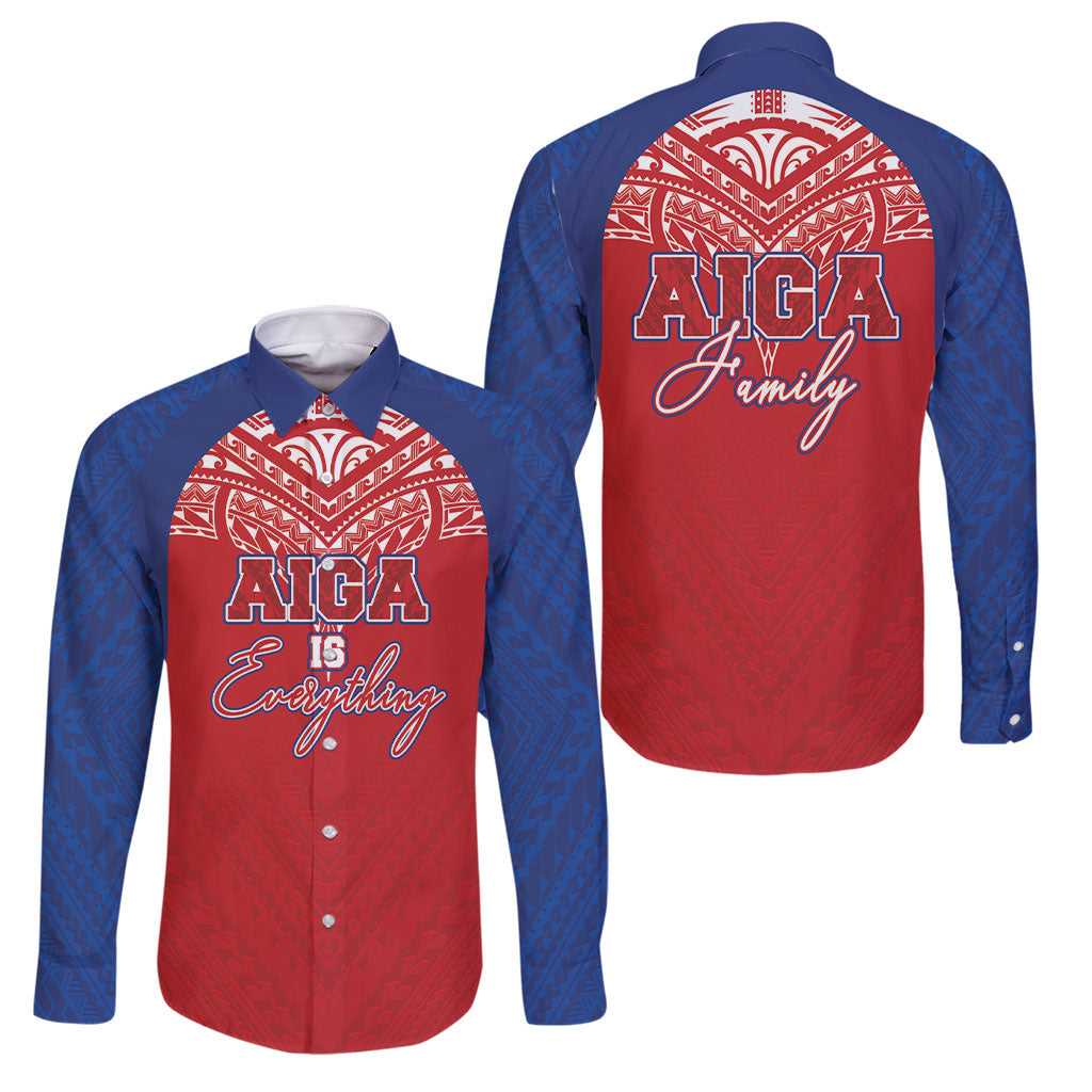 Aiga Samoa Family Matching Mermaid Dress and Hawaiian Shirt Aiga Is Everything LT05 Dad's Shirt - Long Sleeve Red - Polynesian Pride