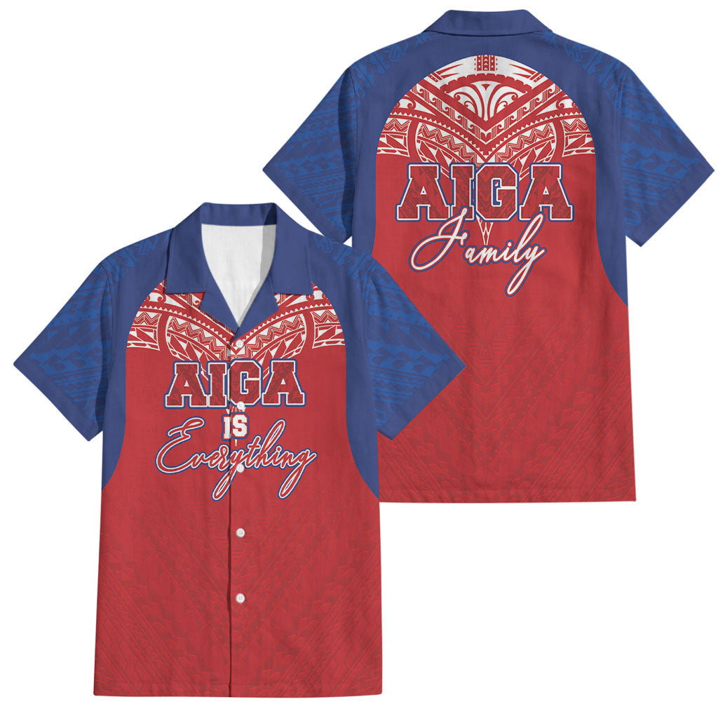 Aiga Samoa Family Matching Off Shoulder Maxi Dress and Hawaiian Shirt Aiga Is Everything LT05 Dad's Shirt - Short Sleeve Red - Polynesian Pride