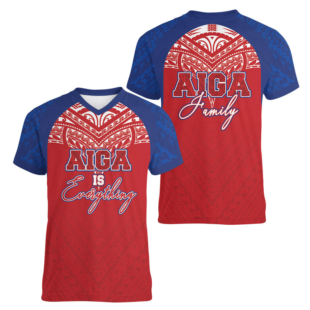 Aiga Samoa Women V-Neck T-Shirt Aiga Is Everything LT05 - Polynesian Pride