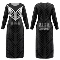 Samoa Aiga Couples Matching Long Sleeve Bodycon Dress and Hawaiian Shirt Samoan Tribal Pattern LT05 - Polynesian Pride