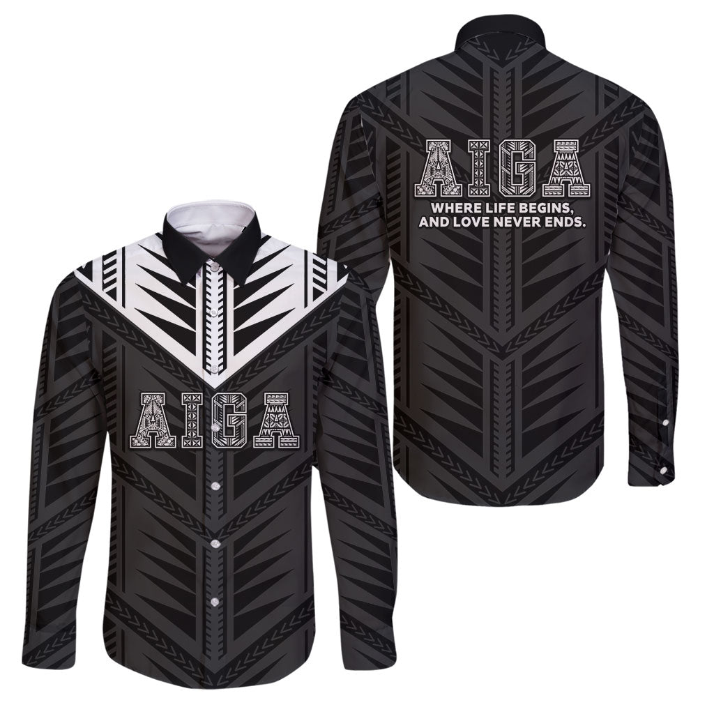 Samoa Aiga Family Matching Mermaid Dress and Hawaiian Shirt Samoan Tribal Pattern LT05 Dad's Shirt - Long Sleeve Black - Polynesian Pride