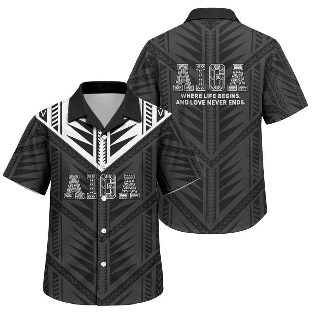 Samoa Aiga Family Matching Off Shoulder Maxi Dress and Hawaiian Shirt Samoan Tribal Pattern LT05 Son's Shirt Black - Polynesian Pride