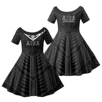 Samoa Aiga Family Matching Off Shoulder Short Dress and Hawaiian Shirt Samoan Tribal Pattern LT05 Daughter's Dress Black - Polynesian Pride