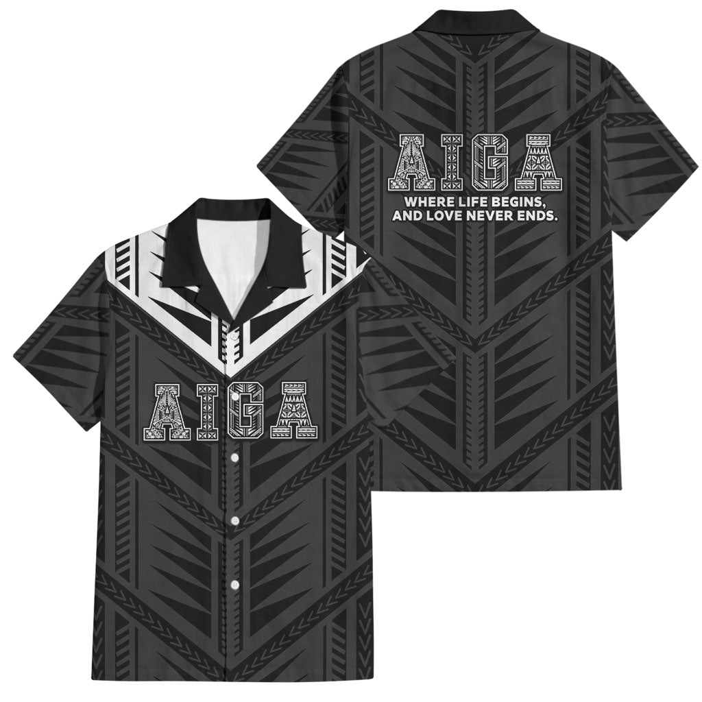 Samoa Aiga Family Matching Summer Maxi Dress and Hawaiian Shirt Samoan Tribal Pattern LT05 Dad's Shirt - Short Sleeve Black - Polynesian Pride