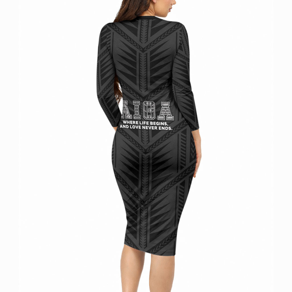 Samoa Aiga Long Sleeve Bodycon Dress Samoan Tribal Pattern LT05 - Polynesian Pride