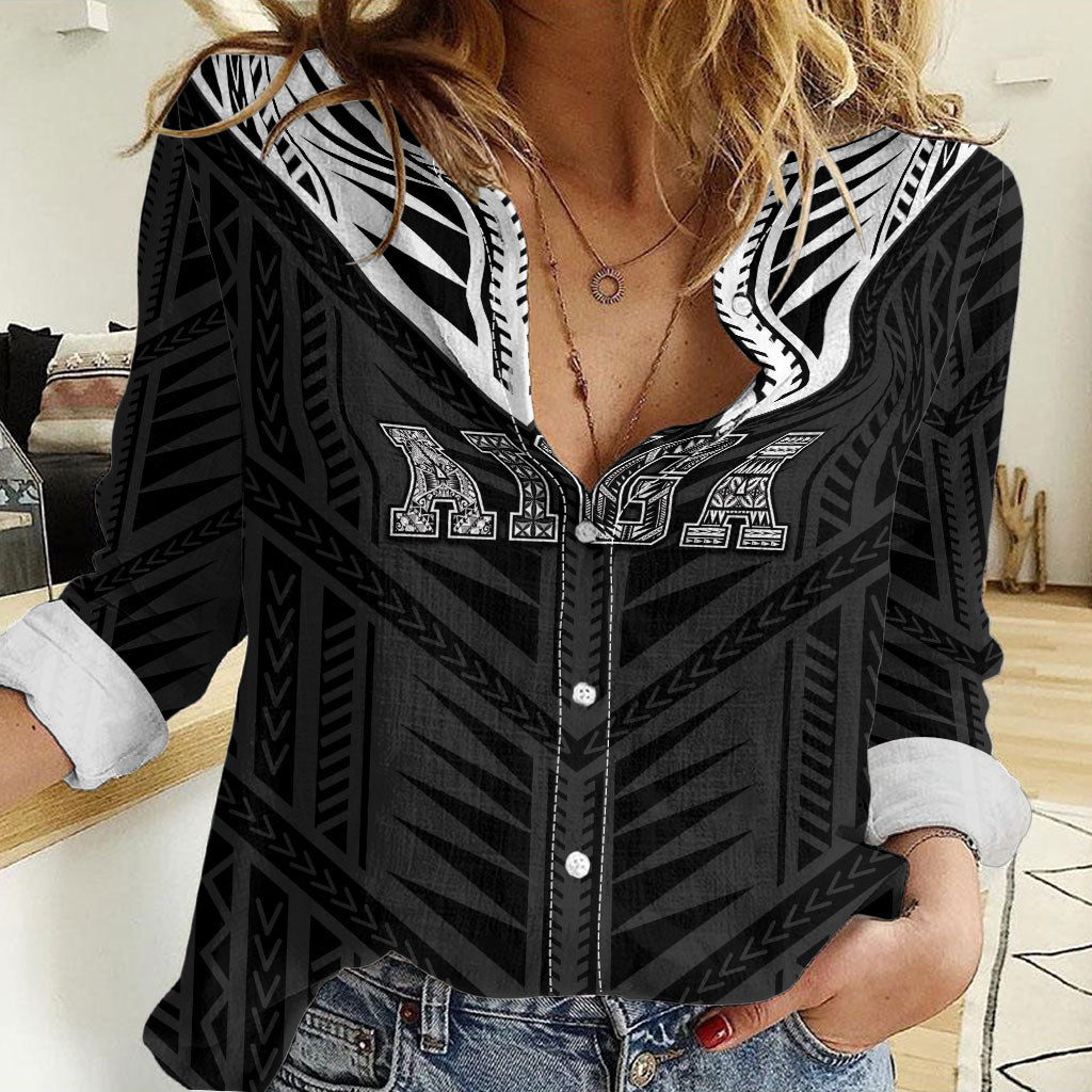 Samoa Aiga Women Casual Shirt Samoan Tribal Pattern LT05 Female Black - Polynesian Pride
