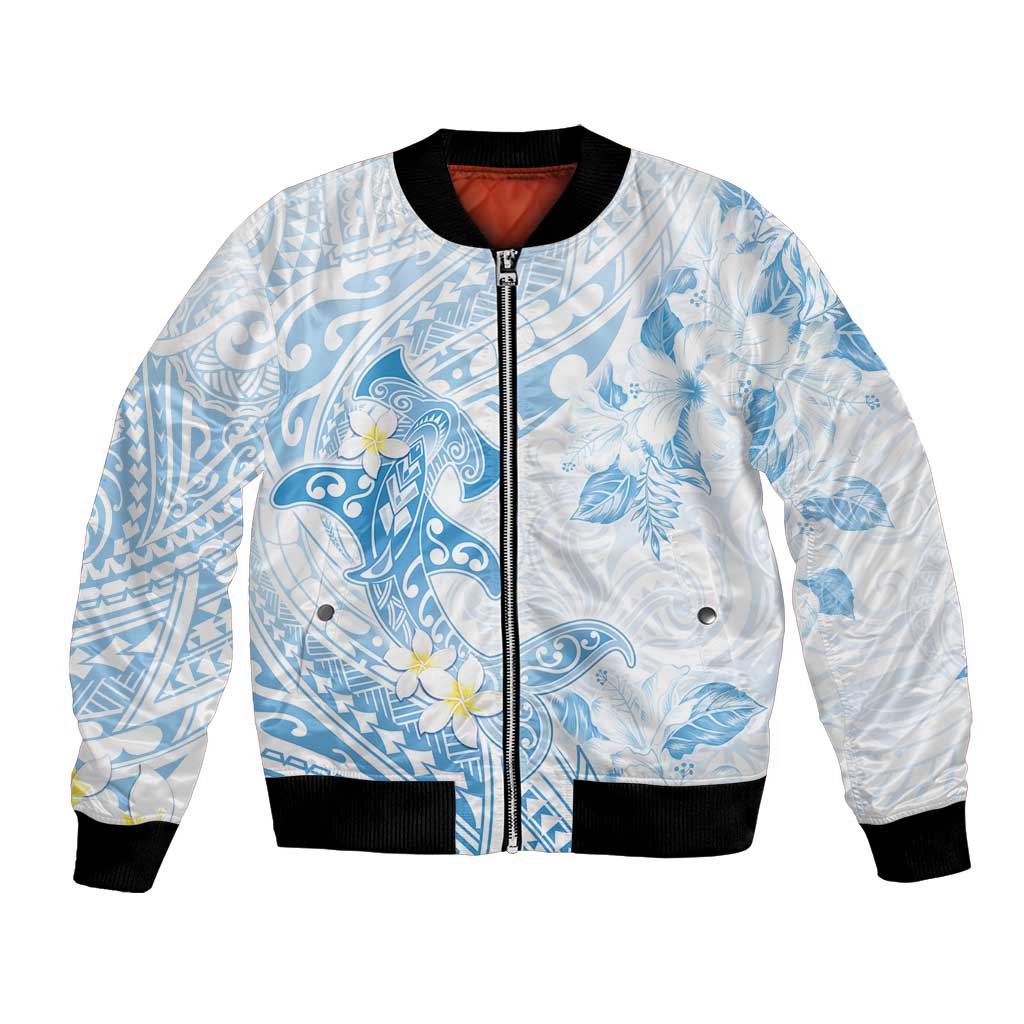 Polynesia Hammerhead Shark Bomber Jacket Tropical Flowers Tribal Pattern Blue LT05 Unisex Blue - Polynesian Pride