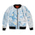 Polynesia Hammerhead Shark Bomber Jacket Tropical Flowers Tribal Pattern Blue