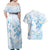 Polynesia Hammerhead Shark Couples Matching Off Shoulder Maxi Dress and Hawaiian Shirt Tropical Flowers Tribal Pattern Blue