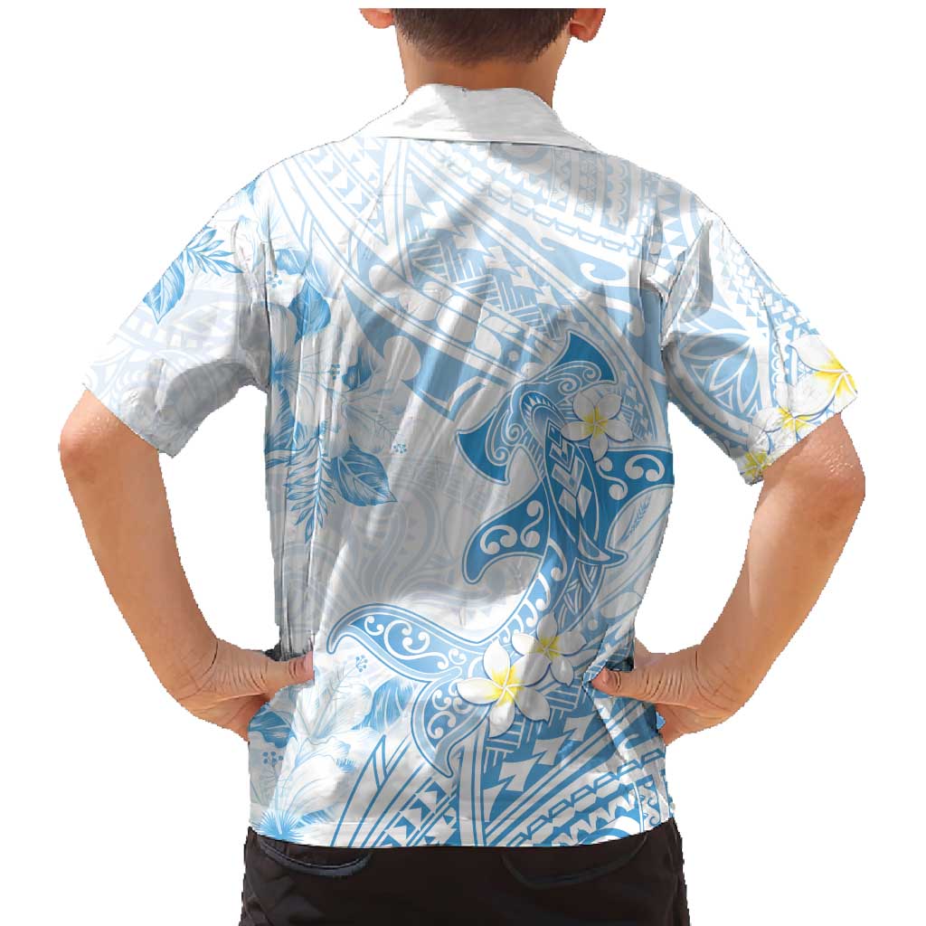 Polynesia Hammerhead Shark Family Matching Mermaid Dress and Hawaiian Shirt Tropical Flowers Tribal Pattern Blue