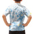 Polynesia Hammerhead Shark Family Matching Short Sleeve Bodycon Dress and Hawaiian Shirt Tropical Flowers Tribal Pattern Blue