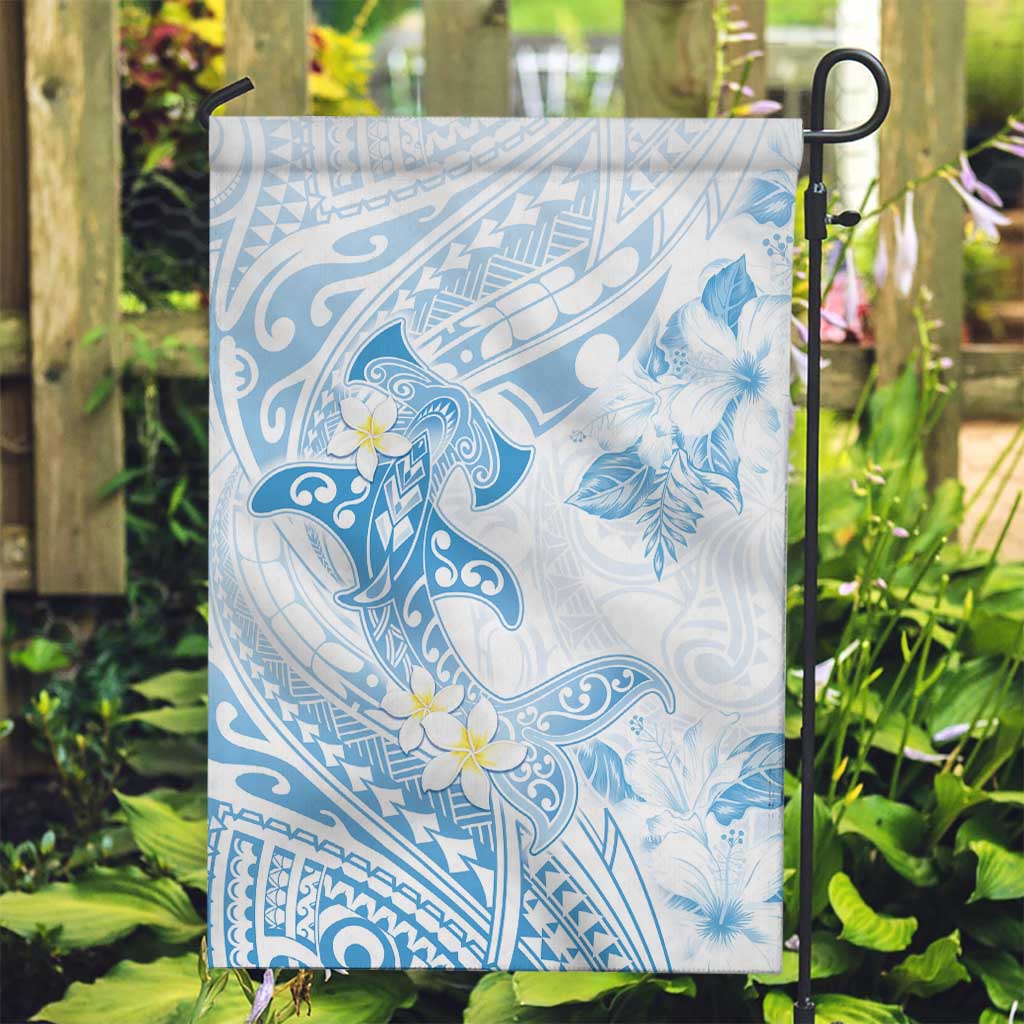 Polynesia Hammerhead Shark Garden Flag Tropical Flowers Tribal Pattern Blue