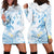 Polynesia Hammerhead Shark Hoodie Dress Tropical Flowers Tribal Pattern Blue