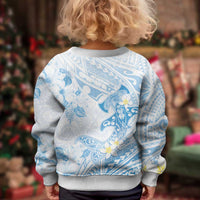 Polynesia Hammerhead Shark Kid Ugly Christmas Sweater Tropical Flowers Tribal Pattern Blue
