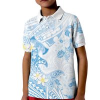 Polynesia Hammerhead Shark Kid Polo Shirt Tropical Flowers Tribal Pattern Blue