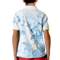 Polynesia Hammerhead Shark Kid Polo Shirt Tropical Flowers Tribal Pattern Blue