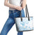 Polynesia Hammerhead Shark Leather Tote Bag Tropical Flowers Tribal Pattern Blue