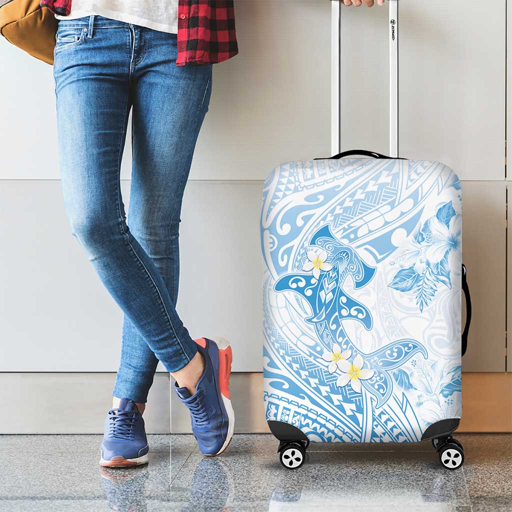 Polynesia Hammerhead Shark Luggage Cover Tropical Flowers Tribal Pattern Blue LT05 - Polynesian Pride