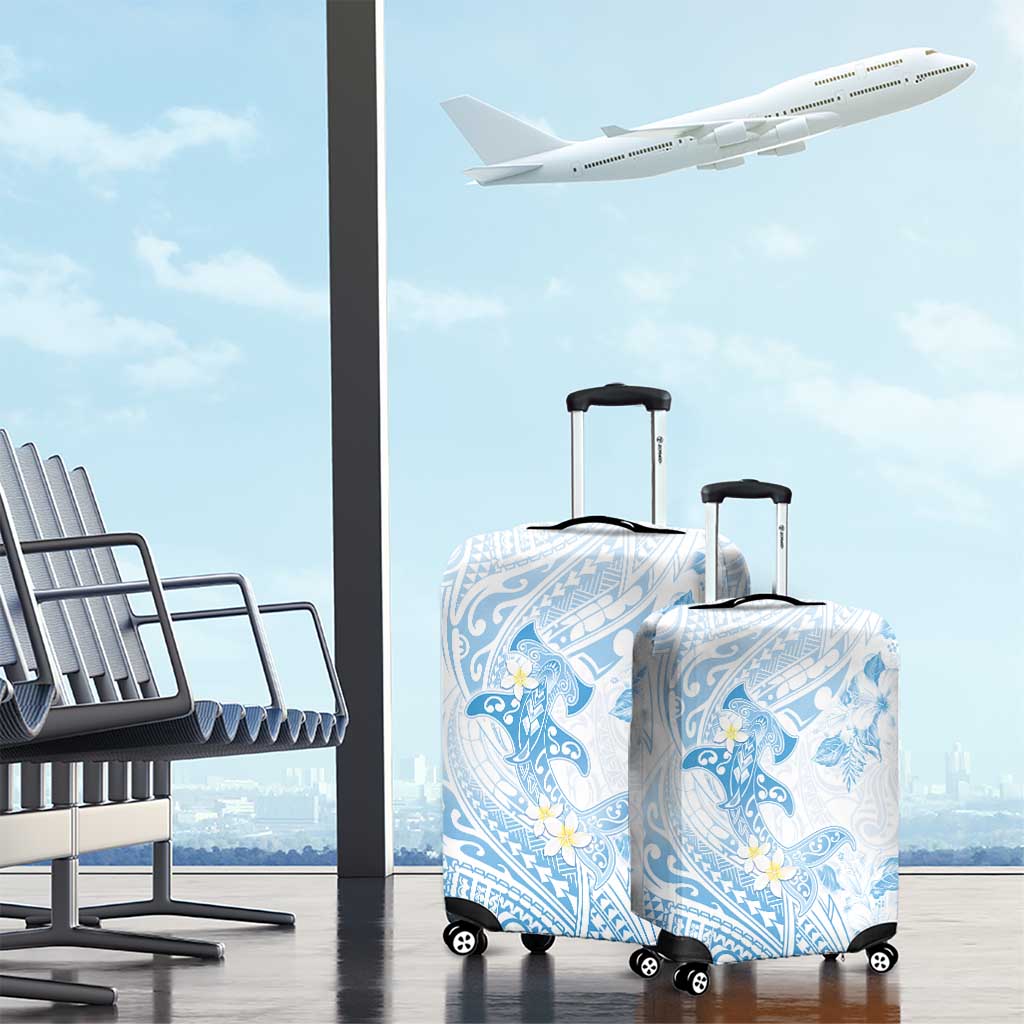 Polynesia Hammerhead Shark Luggage Cover Tropical Flowers Tribal Pattern Blue LT05 - Polynesian Pride