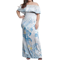 Polynesia Hammerhead Shark Off Shoulder Maxi Dress Tropical Flowers Tribal Pattern Blue LT05 Women Blue - Polynesian Pride