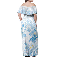 Polynesia Hammerhead Shark Off Shoulder Maxi Dress Tropical Flowers Tribal Pattern Blue LT05 - Polynesian Pride
