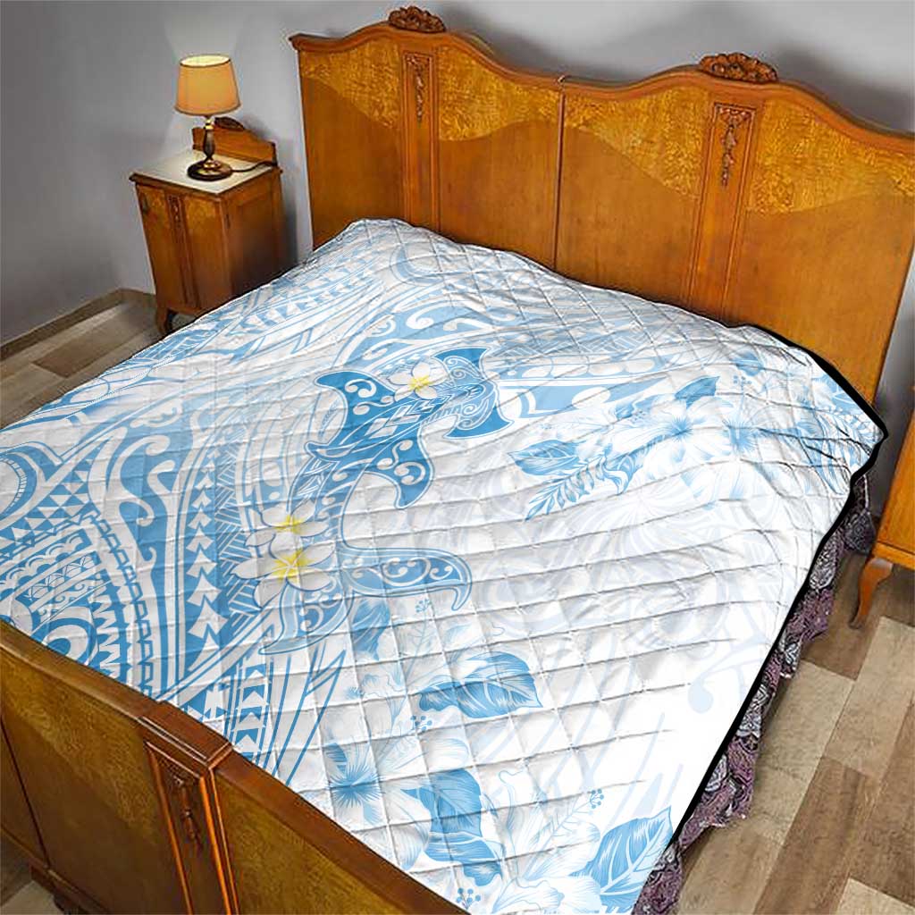 Polynesia Hammerhead Shark Quilt Tropical Flowers Tribal Pattern Blue LT05 - Polynesian Pride
