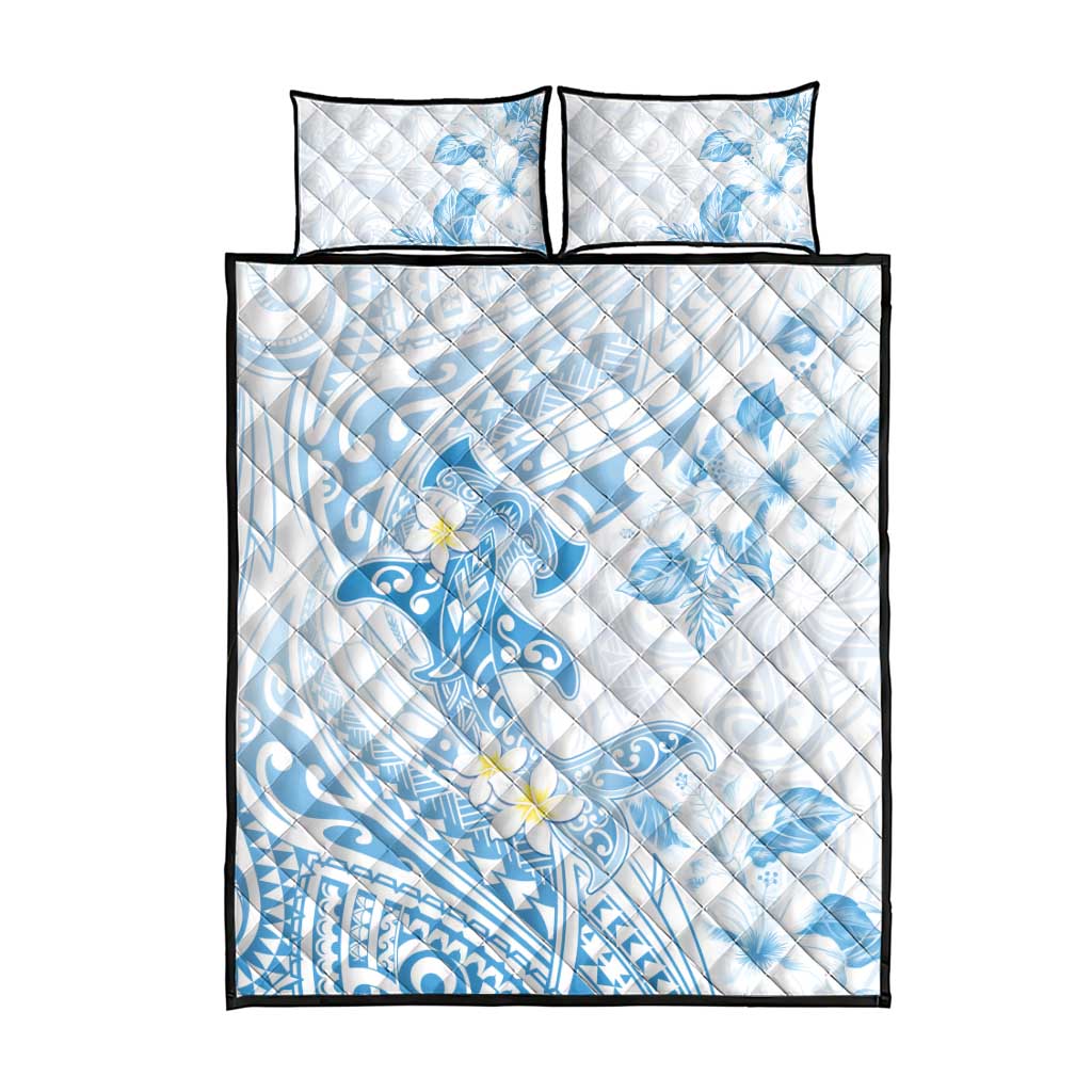 Polynesia Hammerhead Shark Quilt Bed Set Tropical Flowers Tribal Pattern Blue LT05 - Polynesian Pride