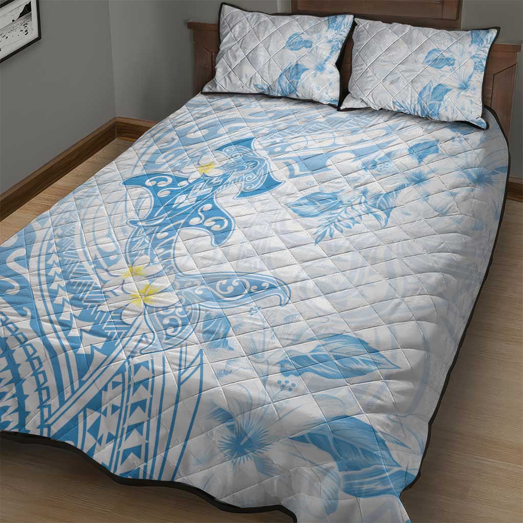 Polynesia Hammerhead Shark Quilt Bed Set Tropical Flowers Tribal Pattern Blue LT05 - Polynesian Pride