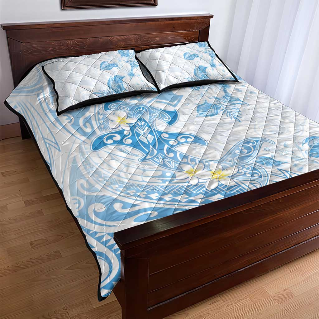 Polynesia Hammerhead Shark Quilt Bed Set Tropical Flowers Tribal Pattern Blue LT05 - Polynesian Pride