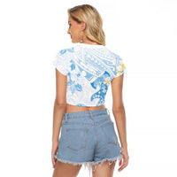 Polynesia Hammerhead Shark Raglan Cropped T Shirt Tropical Flowers Tribal Pattern Blue LT05 - Polynesian Pride