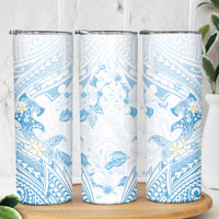 Polynesia Hammerhead Shark Skinny Tumbler Tropical Flowers Tribal Pattern Blue