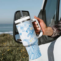 Polynesia Hammerhead Shark Tumbler With Handle Tropical Flowers Tribal Pattern Blue