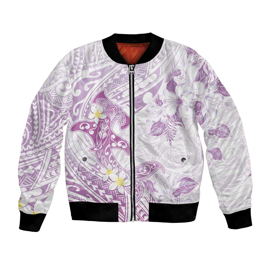 Polynesia Hammerhead Shark Bomber Jacket Tropical Flowers Tribal Pattern Lavender LT05 Unisex Purple - Polynesian Pride