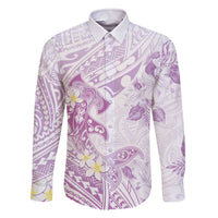 Polynesia Hammerhead Shark Family Matching Off Shoulder Short Dress and Hawaiian Shirt Tropical Flowers Tribal Pattern Lavender