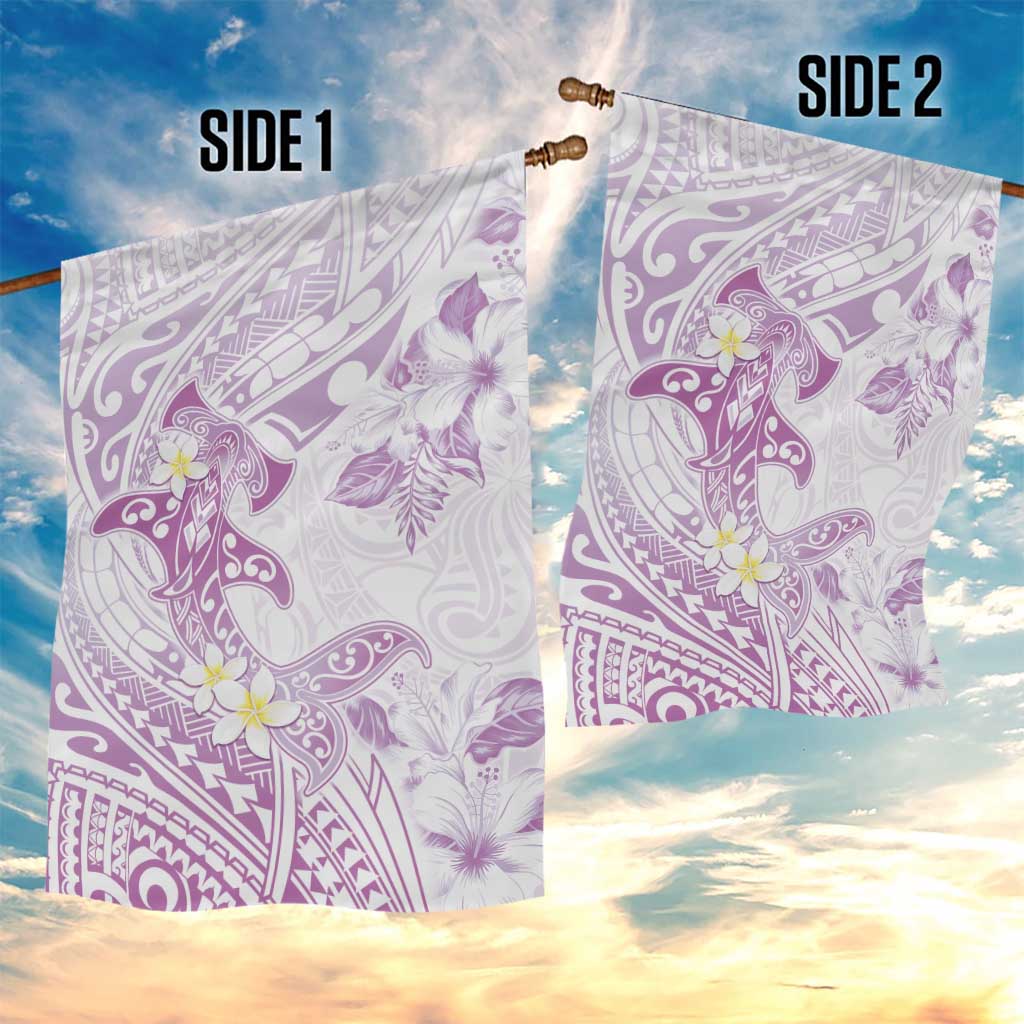 Polynesia Hammerhead Shark Garden Flag Tropical Flowers Tribal Pattern Lavender