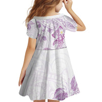 Polynesia Hammerhead Shark Kid Short Sleeve Dress Tropical Flowers Tribal Pattern Lavender
