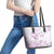 Polynesia Hammerhead Shark Leather Tote Bag Tropical Flowers Tribal Pattern Lavender