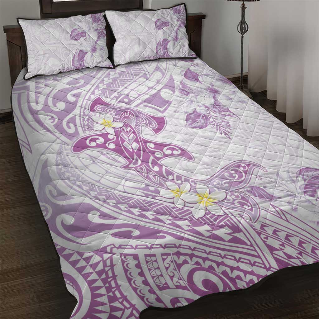 Polynesia Hammerhead Shark Quilt Bed Set Tropical Flowers Tribal Pattern Lavender LT05 Purple - Polynesian Pride