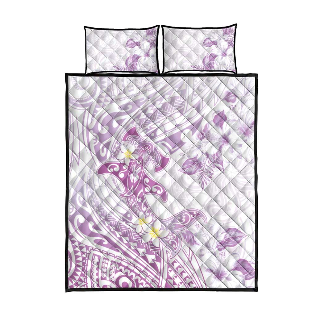 Polynesia Hammerhead Shark Quilt Bed Set Tropical Flowers Tribal Pattern Lavender LT05 - Polynesian Pride
