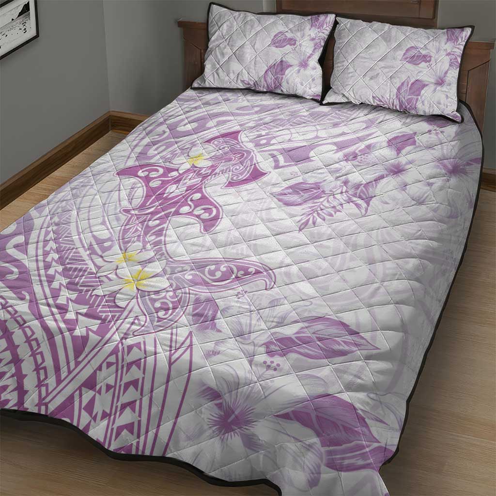 Polynesia Hammerhead Shark Quilt Bed Set Tropical Flowers Tribal Pattern Lavender LT05 - Polynesian Pride