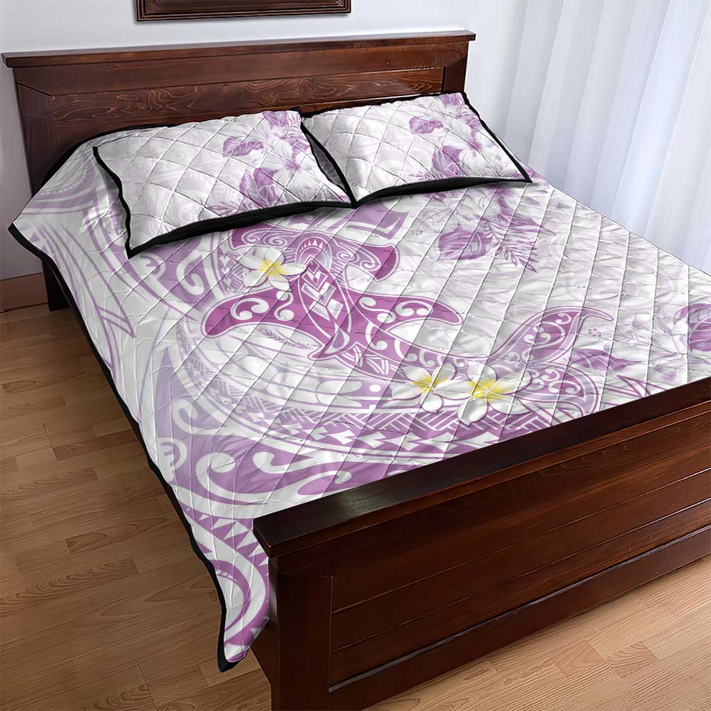 Polynesia Hammerhead Shark Quilt Bed Set Tropical Flowers Tribal Pattern Lavender LT05 - Polynesian Pride