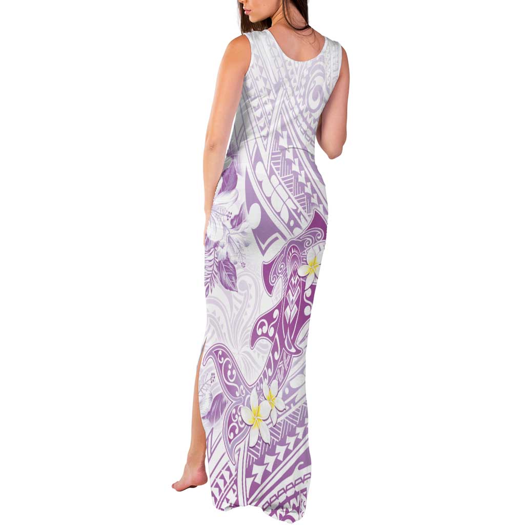 Polynesia Hammerhead Shark Tank Maxi Dress Tropical Flowers Tribal Pattern Lavender
