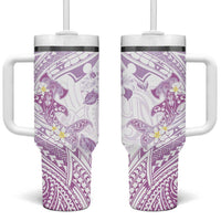 Polynesia Hammerhead Shark Tumbler With Handle Tropical Flowers Tribal Pattern Lavender