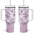 Polynesia Hammerhead Shark Tumbler With Handle Tropical Flowers Tribal Pattern Lavender