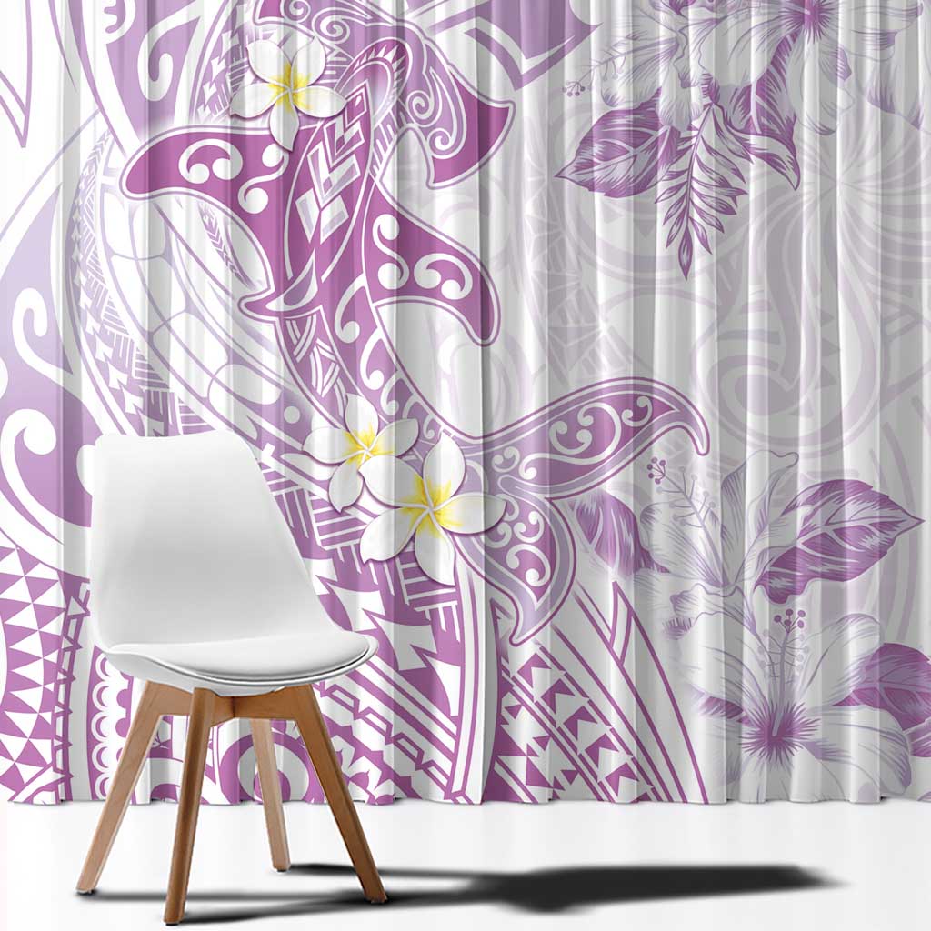 Polynesia Hammerhead Shark Window Curtain Tropical Flowers Tribal Pattern Lavender